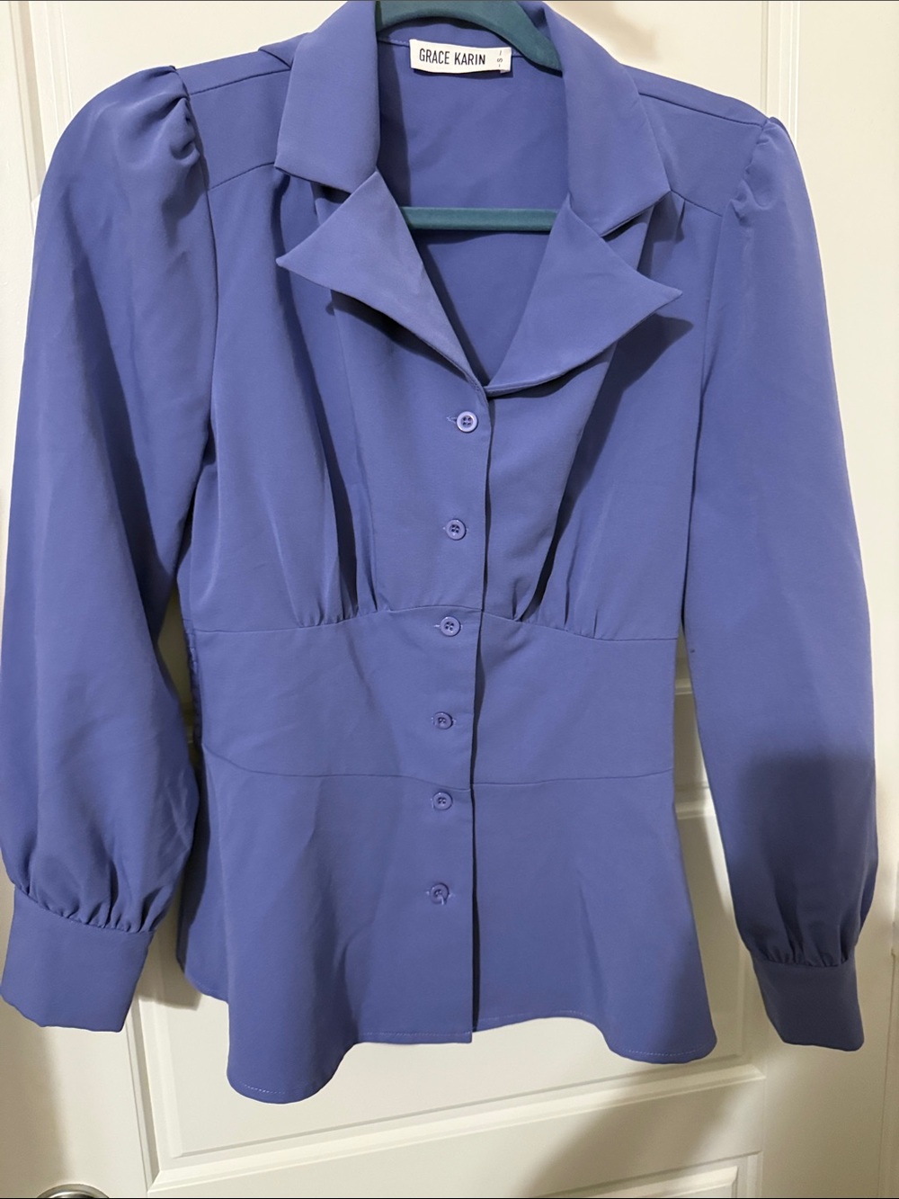 Grace Karin Purple Button-Front Puff Sleeve Blouse
